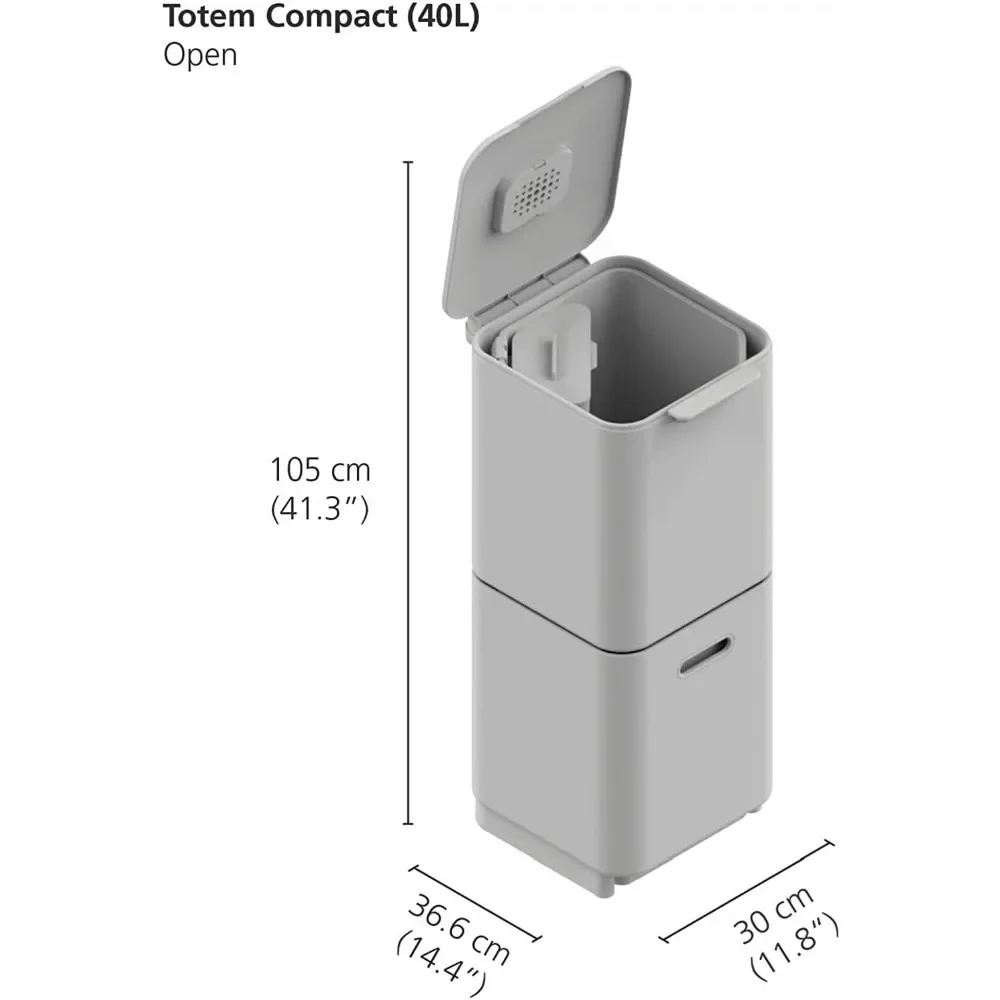 Joseph Joseph Totem Compact 40 liter Waste Separation and Recycling Kitchen Trash Can with odor filter and removable food waste