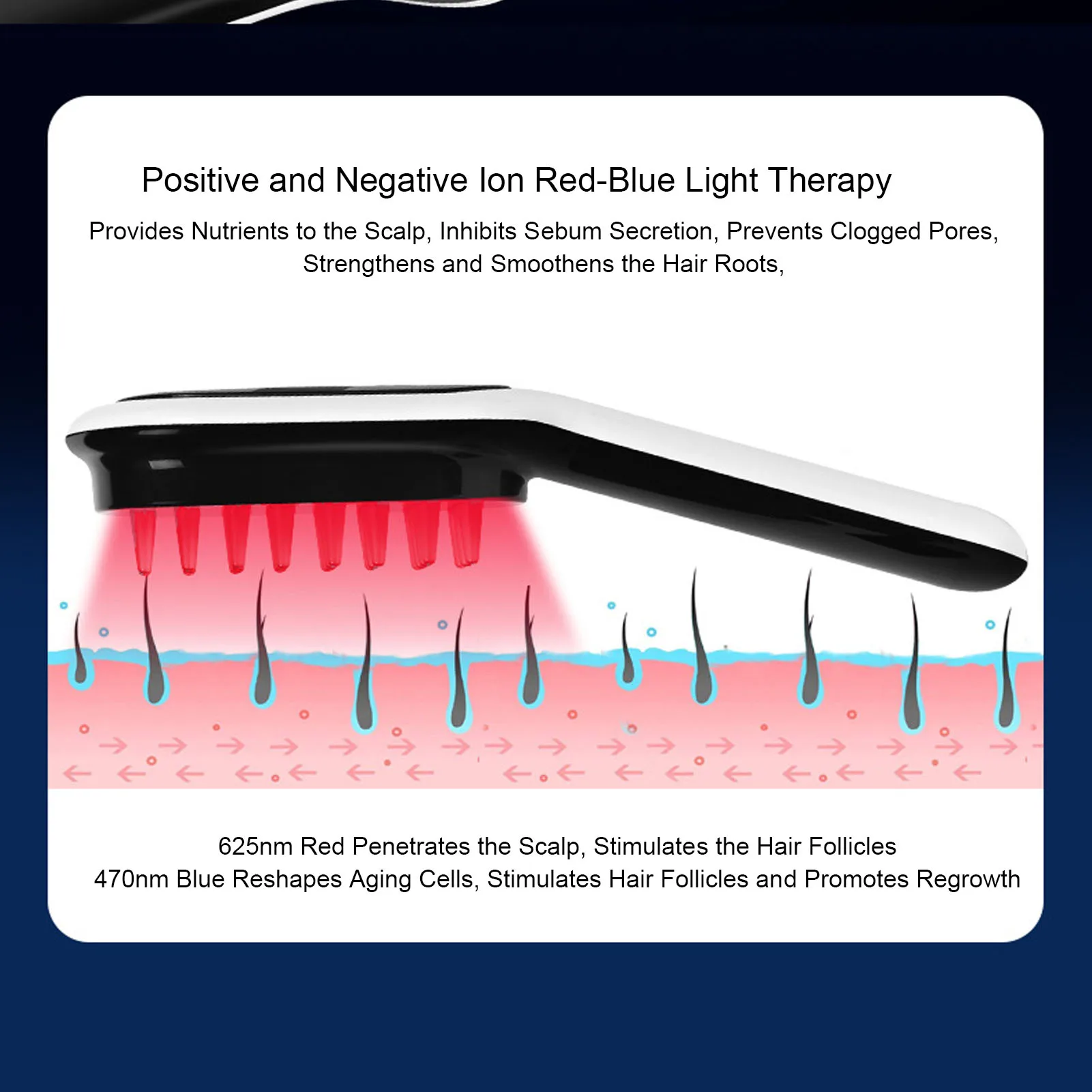 Electric Scalp Massager Laser Comb, 10 Gears Comfortable ABS 400mAh Battery USB Charging 3 Working Modes for Stress Relaxation