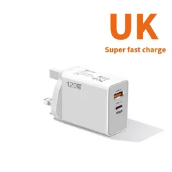 120W Turbo Fast Wall Hypercharge Adapter with 6A USB Type C Cable - UK Charger