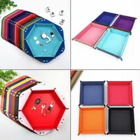 Rolling Folding Square Hexagon Dice Game Storage Tray Holder Double Sided Thick PU Leather Dice Mat Office Supply For Small Item 1