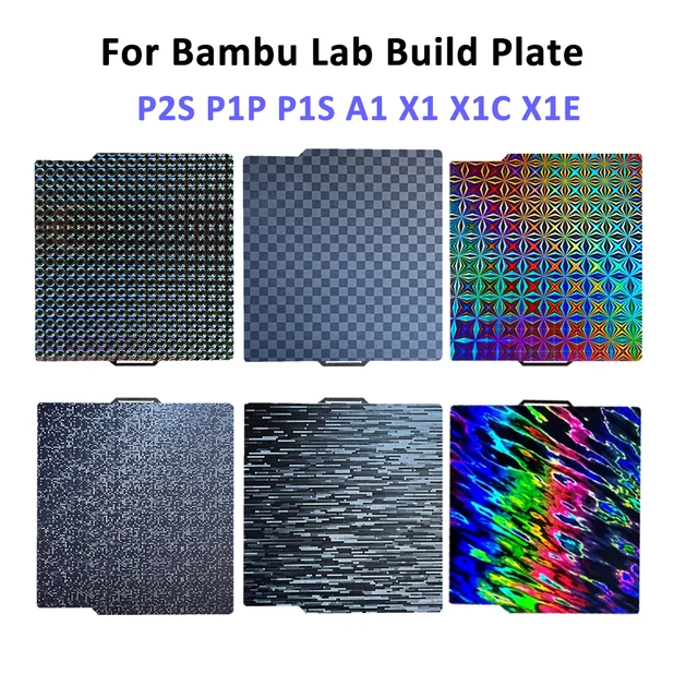 Pour Bambu Lab P2S P1P P1S A1 X1 X1C X1E PEI plaque de construction 257x257mm feuille PEO PET Double face lisse texturée tôle d'acier à ressort 1