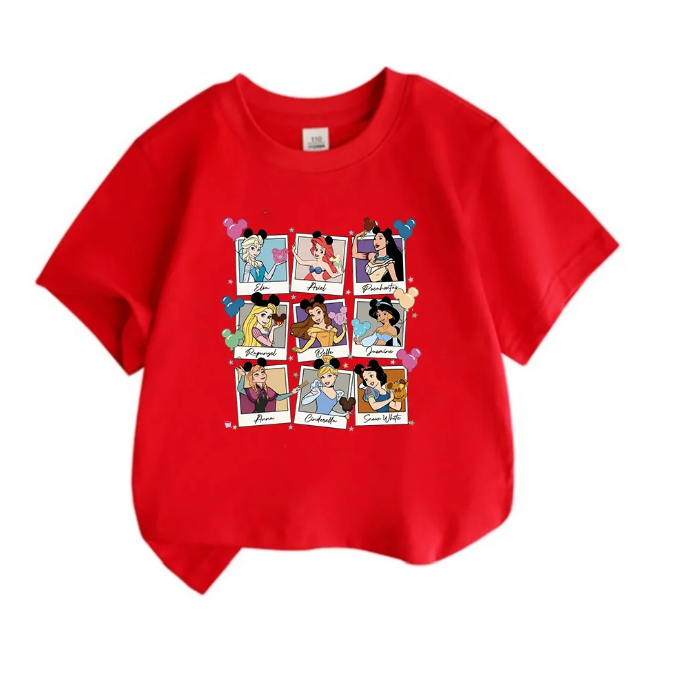 Disney Princess Castle Children's Cotton T-Shirt Princess Gift Disney Girls Trip Short Sleeve Children's Princess Castle T-Shirt 2