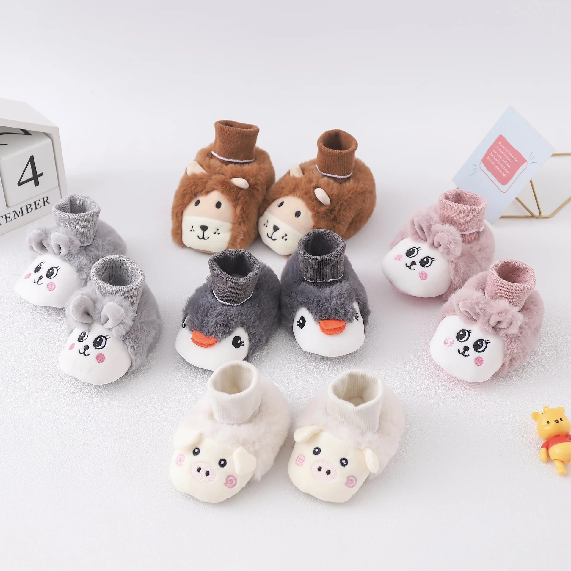 2024 New Winter Cute 3D Cartoon Animals Baby Shoes, Newborn Warm Fluffy Infant Socks Shoes Non-Skid Indoor Slippers 2