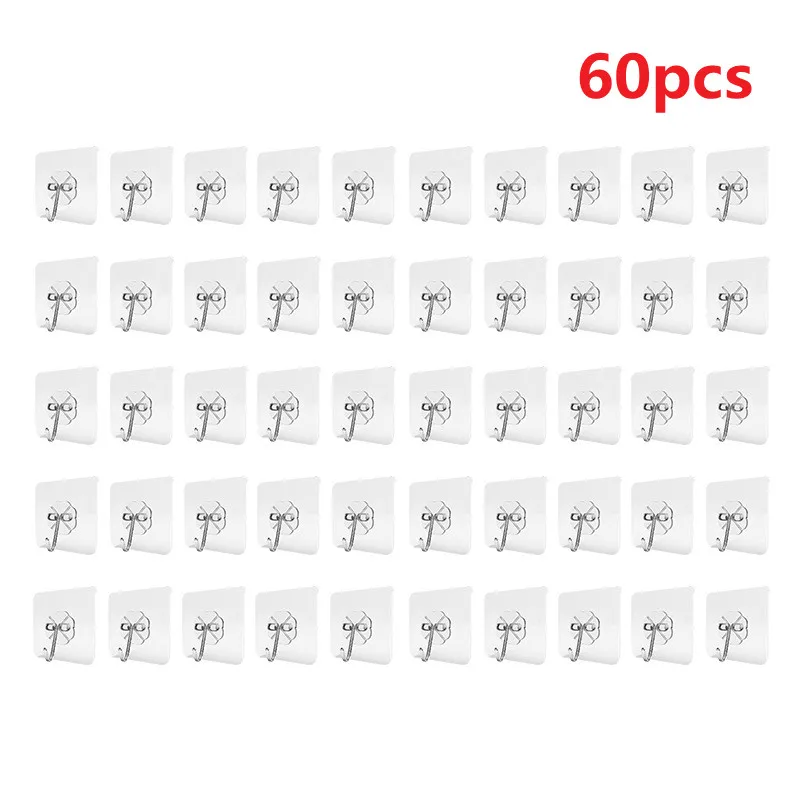

60PCS Wall Hooks Strong Transparent Suction Cup Sucker Hanger Kitchen Bathroom Multi Use Adhesive Hook Door Traceless Organizer