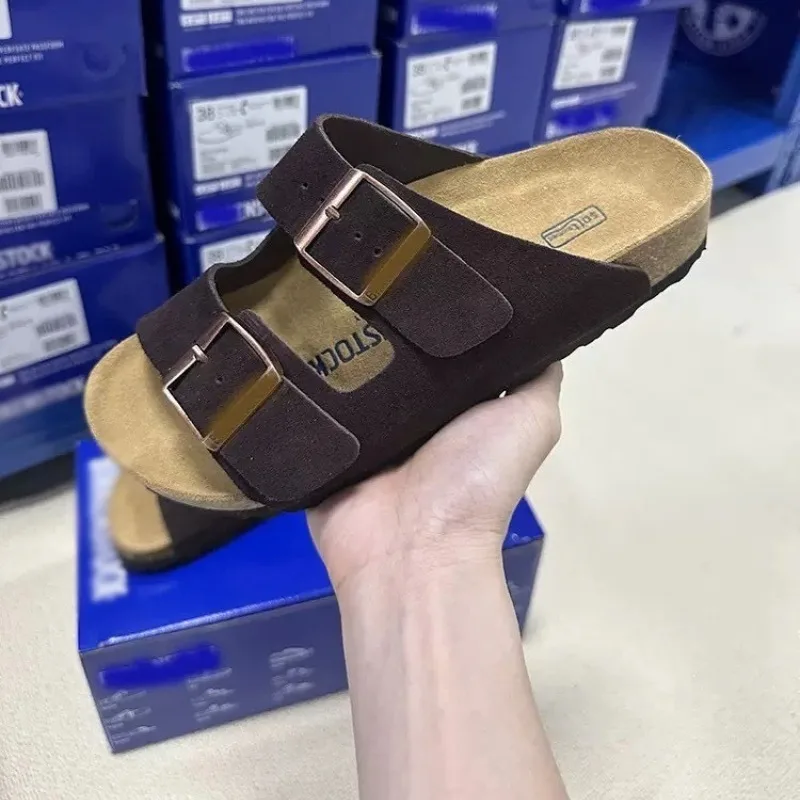 Zapatos BK Boken, zapatillas de cuero genuino, zapatos casuales de corcho, sandalias de hombre de una sola línea con suela gruesa, zapatos para exteriores 2025