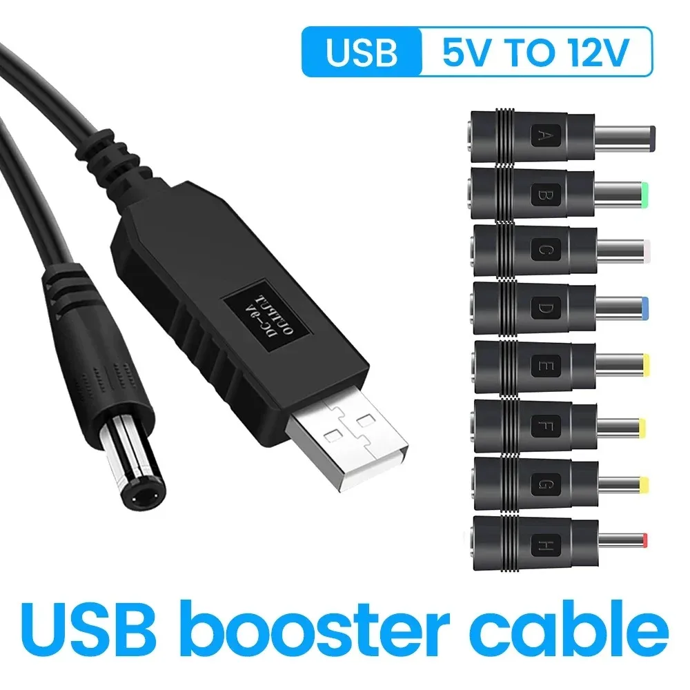 USB to DC Adapter 5V To 12V Boost Converter 8 Adapters USB to DC Jack Charging Cable for Wifi Router Mini Fan Speaker