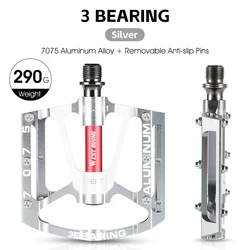 Ultralight Anti - Slip CNC Sealed Bearing Bike Pedals (3 Bearings Silvery)