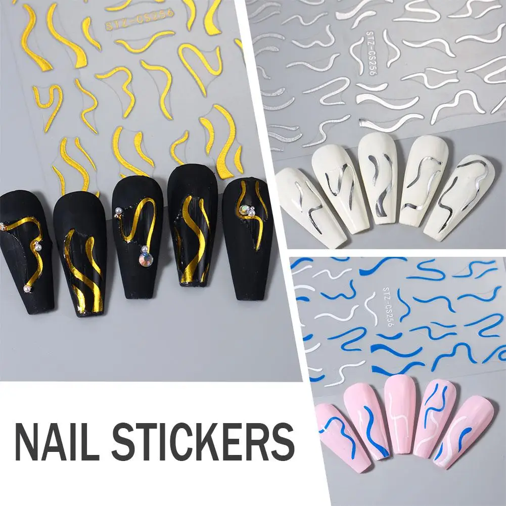 1 Pz Golden Stripe Lines Nail Sticker Decalcomanie Swirl Tips Art Manicure French Foils Slider Grafici Adesivi Wave Nail Decora B5Z1