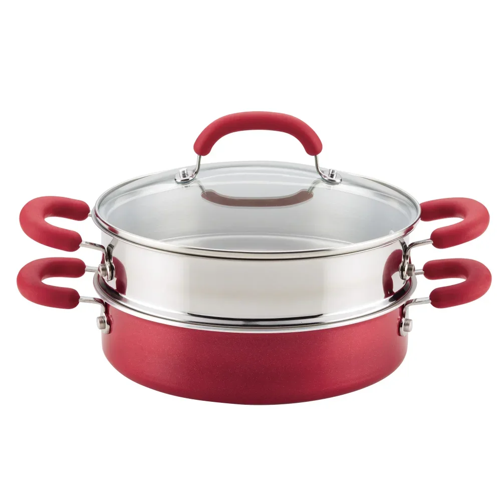 

Rachael Ray Create Delicious Aluminum Nonstick Steam Set, 3 Quart, Red Shimmer