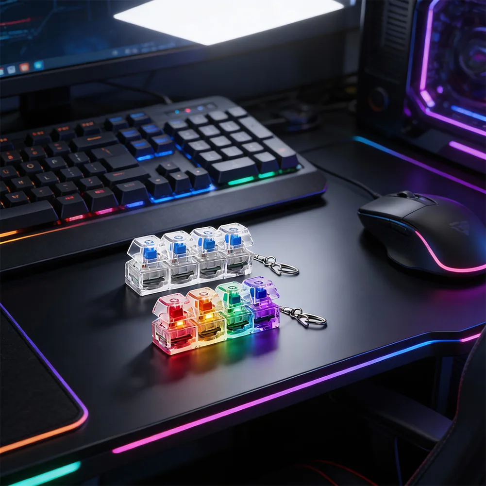 1pc 4키 기계식 키보드 테스터 LED 키보드 키 장난감 스트레스 해소 DIY 피젯 버튼 키캡 피젯 키체인 장난감
