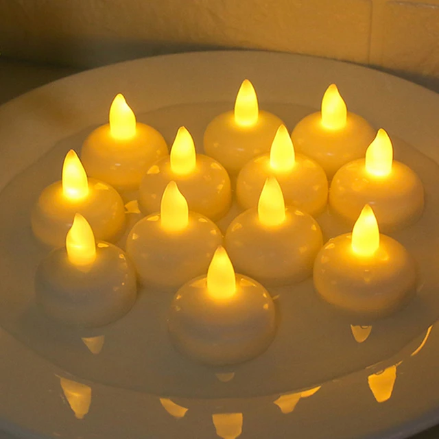 Candela galleggiante senza fiamma teal"tremolanti impermeabili candele a Led bianche calde per piscina SPA vasca da bagno decorazioni per la cena di nozze 1