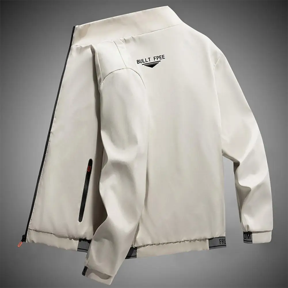 

Trendy Men Baseball Coat Long Sleeves Male Men Bomber Jacket Smooth Zipper Alphabet Baseball Coat