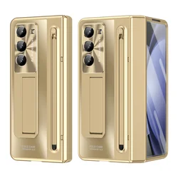 360° Full Protection Folding Phone Case with Tempered Glass and Touch Pen Holder for Galaxy Z Fold 8Ultra (Golden)