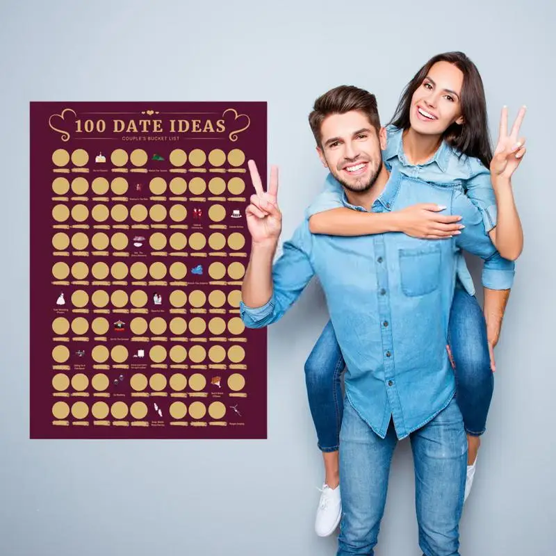 

100 Dates Scratches Off Poster Adventure Challenge Couple Bucket List Scratches Painting Decoration Birthday Gifts for Women