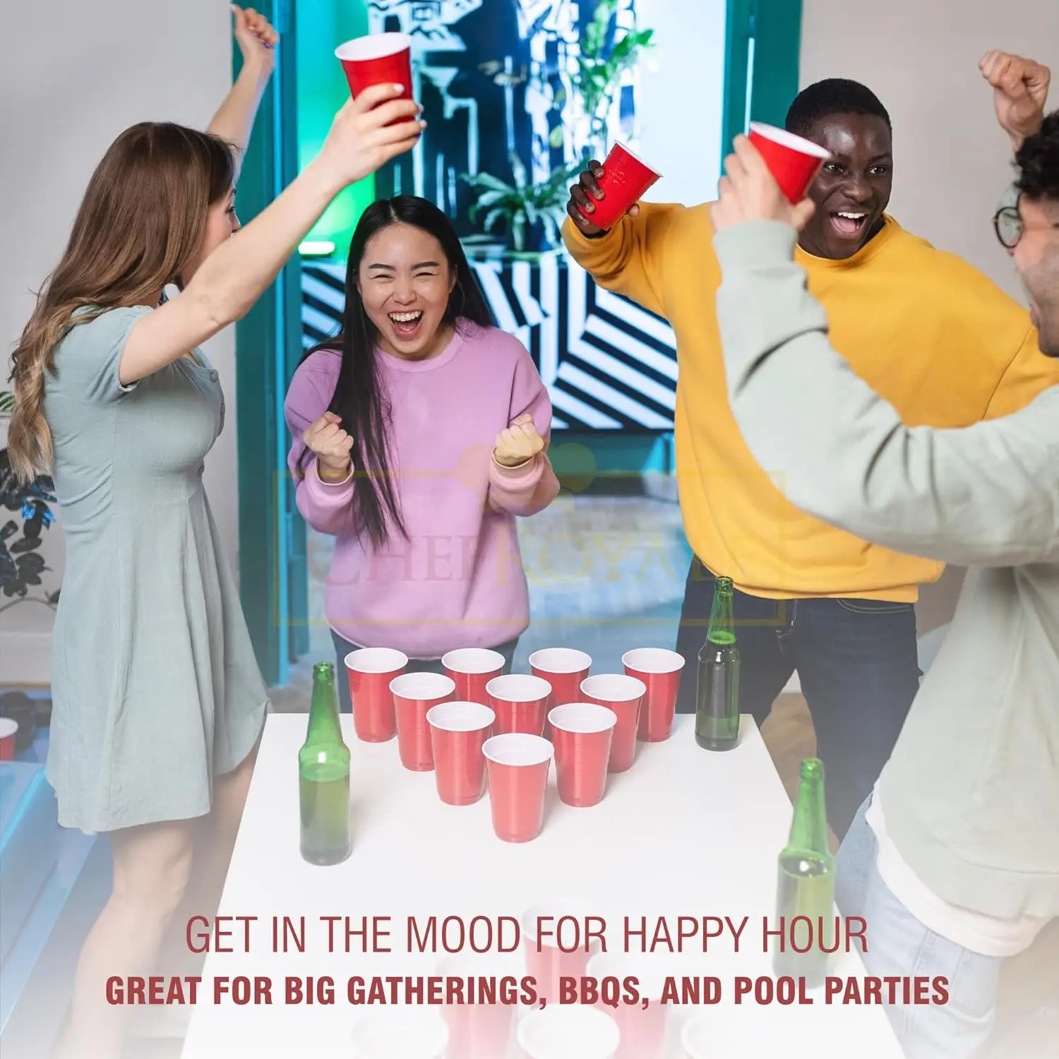 50Pcs/pack 16Oz Plastic Party Cups Disposable Water Cups Recyclable Red with Fill Lines for Drinks,BBQ,Picnic,Party Game
