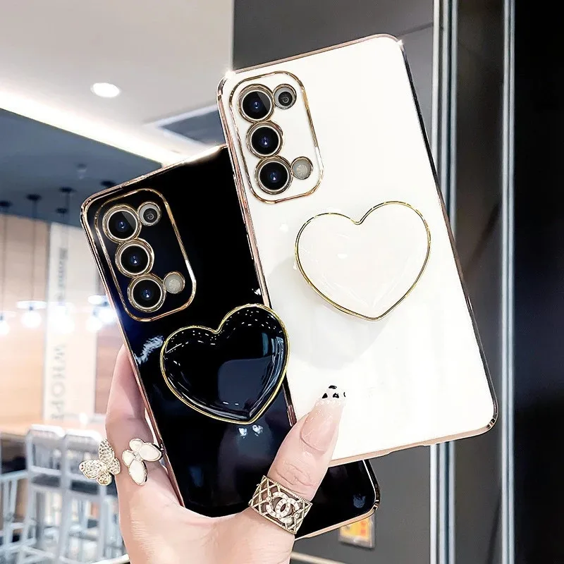 Elegant Plating Heart Stand Soft Silicone Phone Case