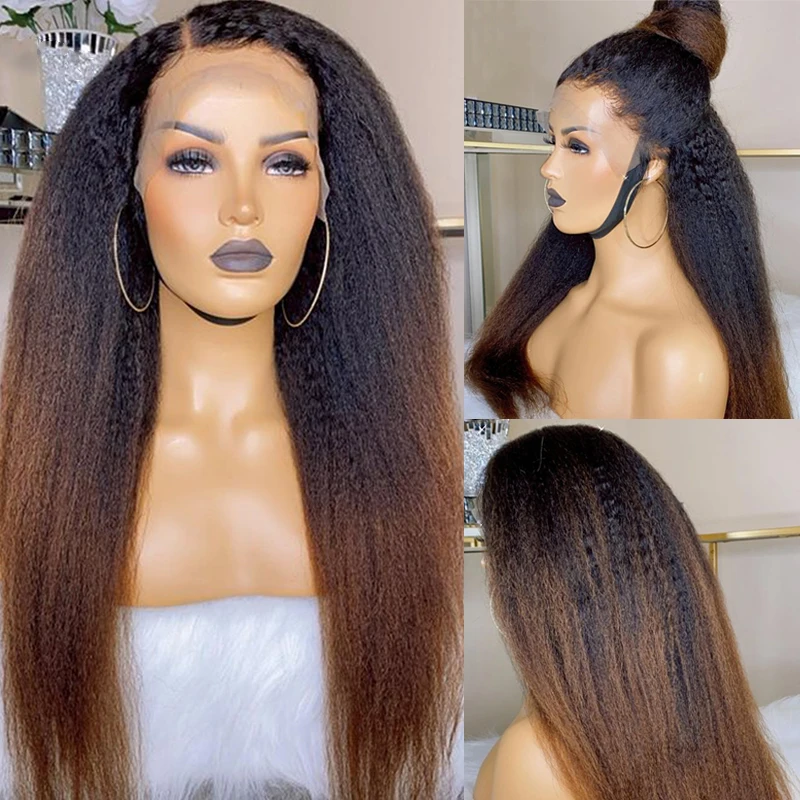 Brazilian Ombre 1b/30 Kinky Straight 360 Blonde Lace Front Wigs Human Hair Wig 13x4 HD Lace Frontal Wigs Pre Plucked For Women