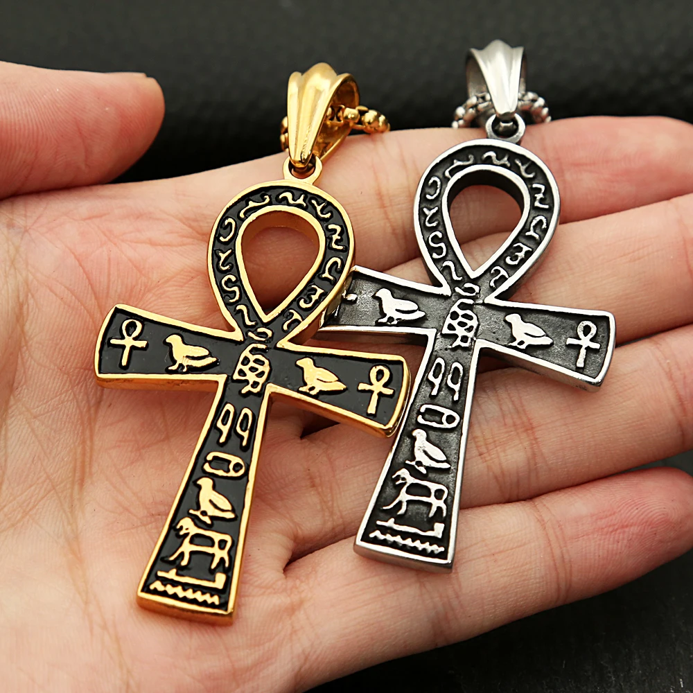 Ciondolo a forma di croce egizia Ankh in acciaio inossidabile da 30 mm in argento e oro / P767 - Italia
