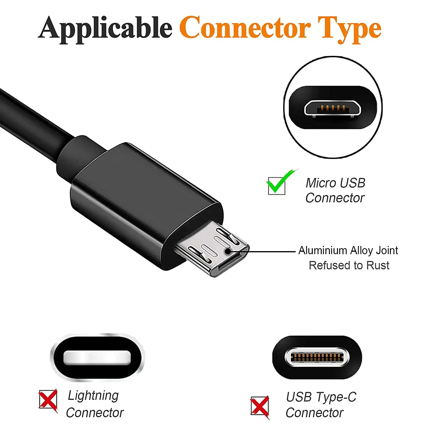Micro USB Cable 10ft High Speed Data Transfer Fast Charging