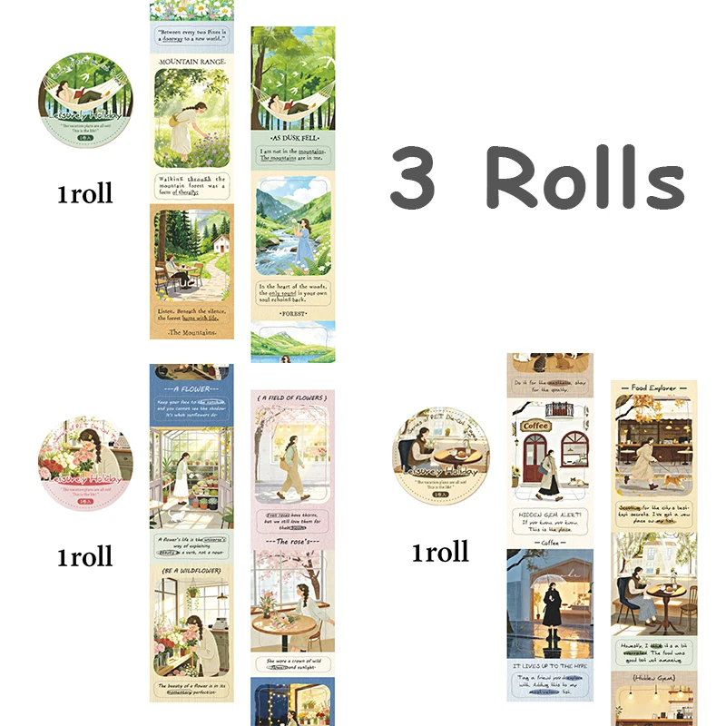 3롤 사계절 풍경 및 그림 와시 테이프, 아트 저널 배경 소품, 다용도 고가치 문구류