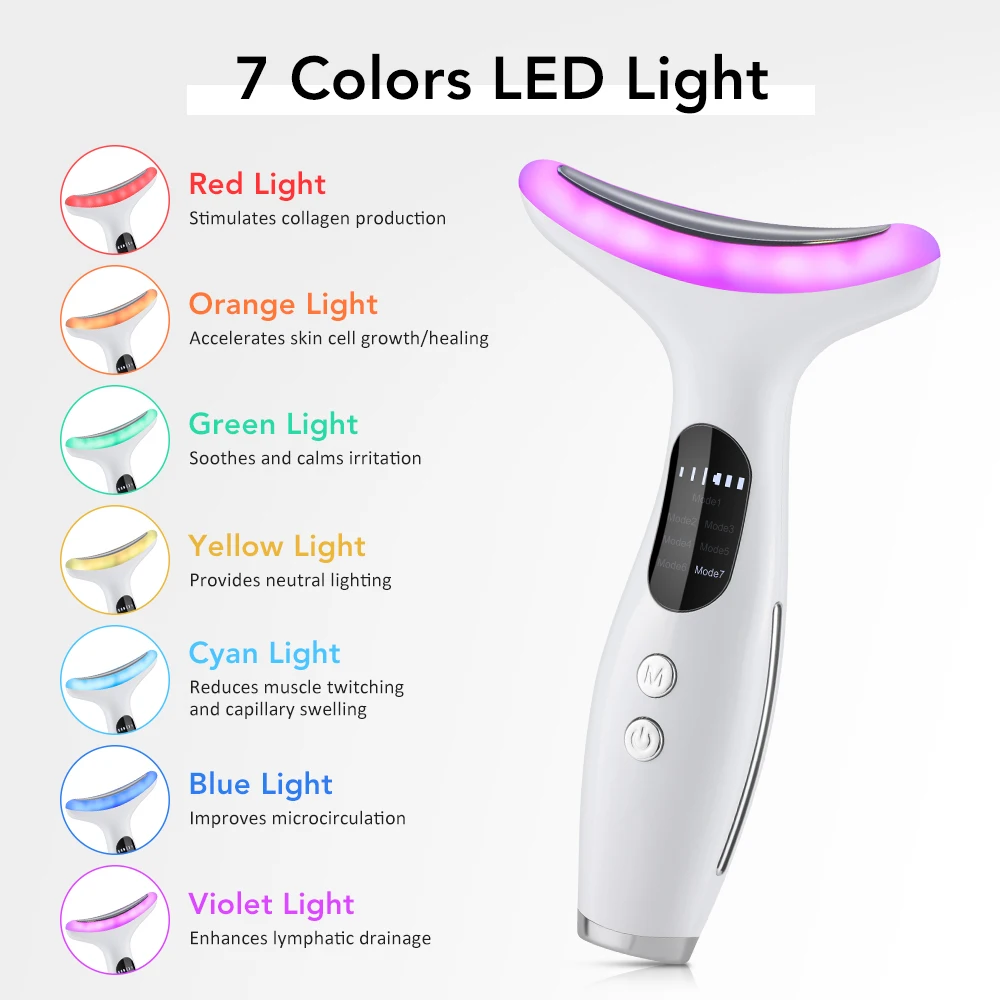  EMS Face Neck Lift Beauty Device 7 Colour LED Photon Therapy Skin Tightening Anti Wrinkle Heating Vibration Facial Massager