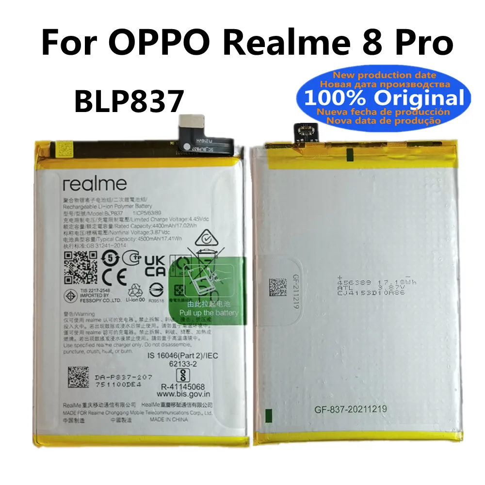 

100% Original BLP837 4500mAh New Battery For OPPO Realme 8 Pro 8Pro High Quality Rechargeable Phone Batteries
