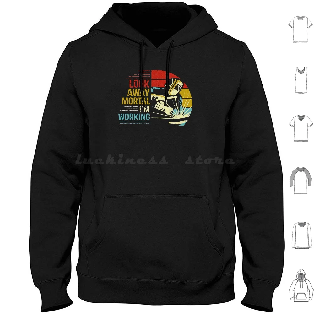 

Vintage Look Away Mortal I'M Working Retro Hoodies Long Sleeve Birthday For Him For Dad Xmas Father Day Birthday For Mom