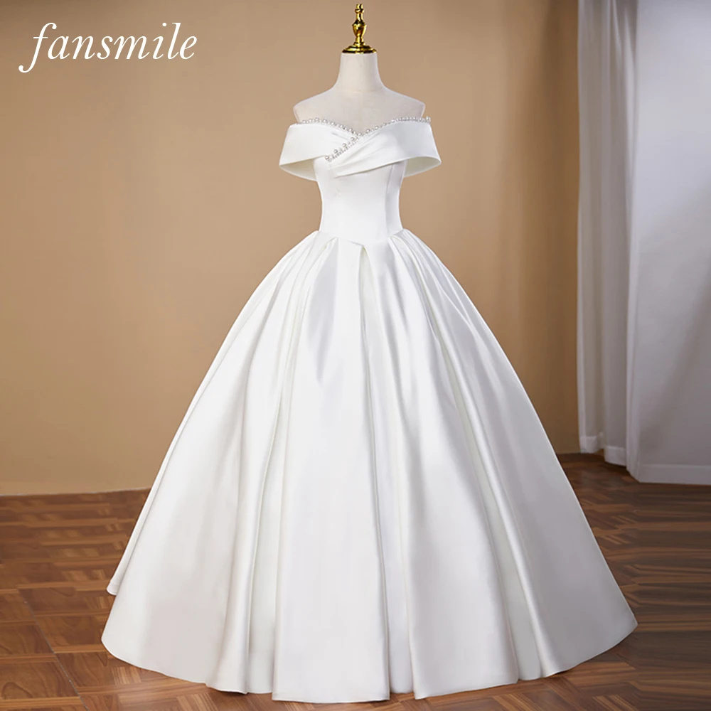 

Fansmile Vestidos de Novia Satin Ball Gown Wedding Dress 2023 Vintage Lace Bridal Dress FSM-245F