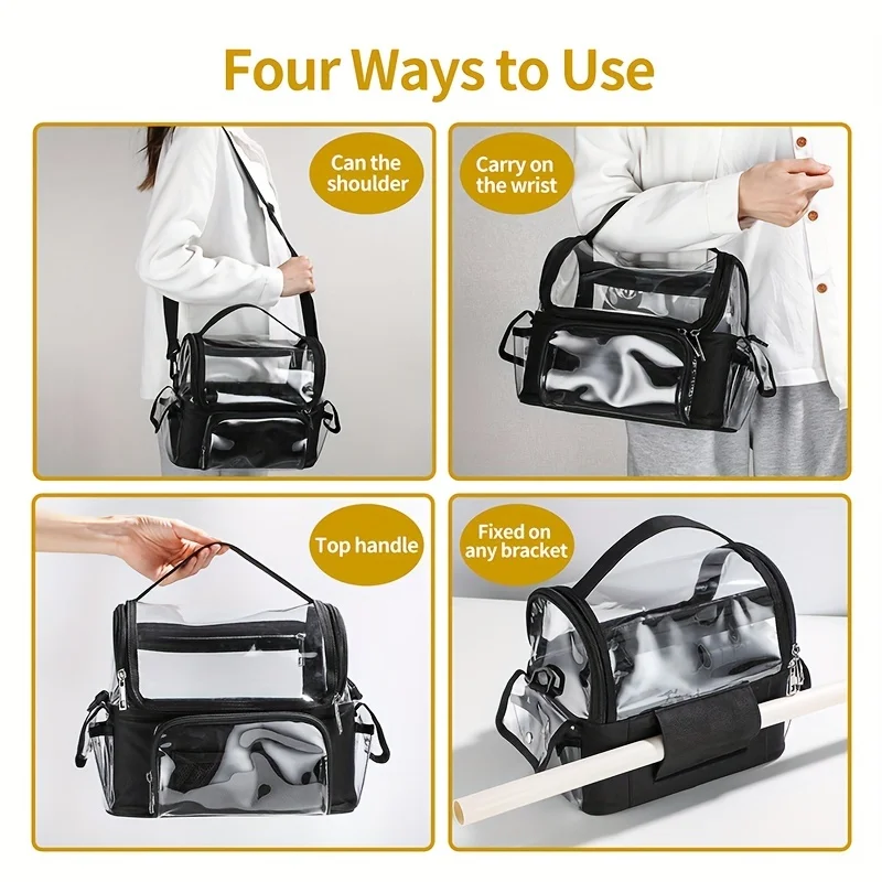 Professional Makeup Brush Holder - Large Clear Waterproof Cosmetic Organizer Bag with Adjustable Strap and Dividers for Easy Acc 5