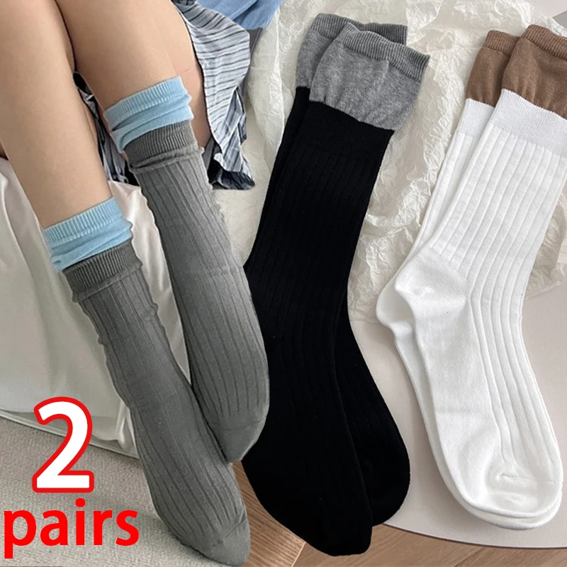 

Lolita Cotton Stockings Women Sweet Girls Y2k Splicing Floor Legging Hosiery Winter Harajuku Design Calf Long Retro Plain Socks