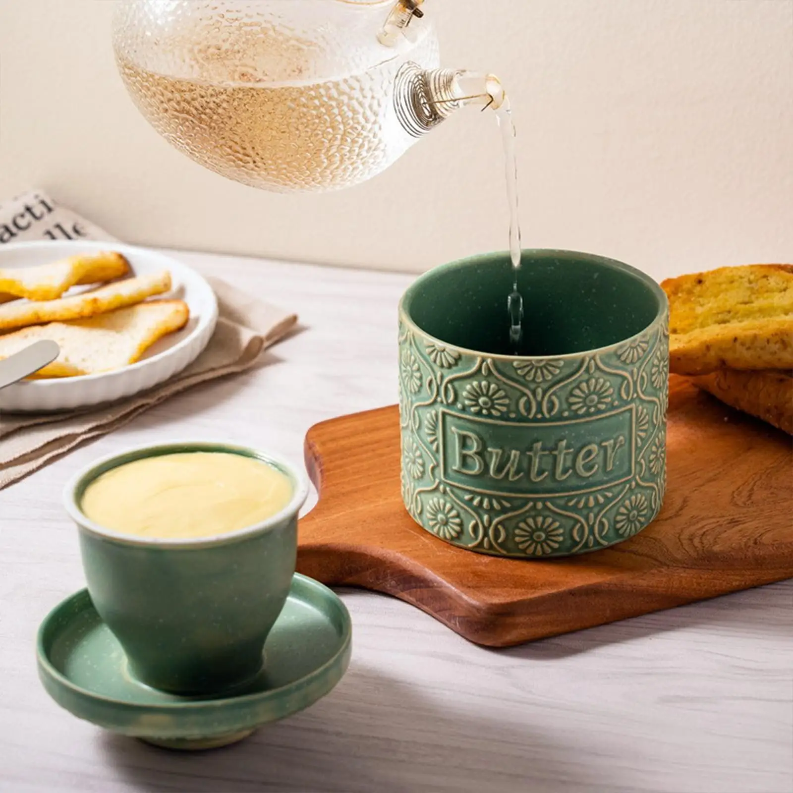 Ceramic Butter Bell Crock French Butter Dish with Lid for Countertop Porcelain Cheese Storage Box Kitchen Food Organizer