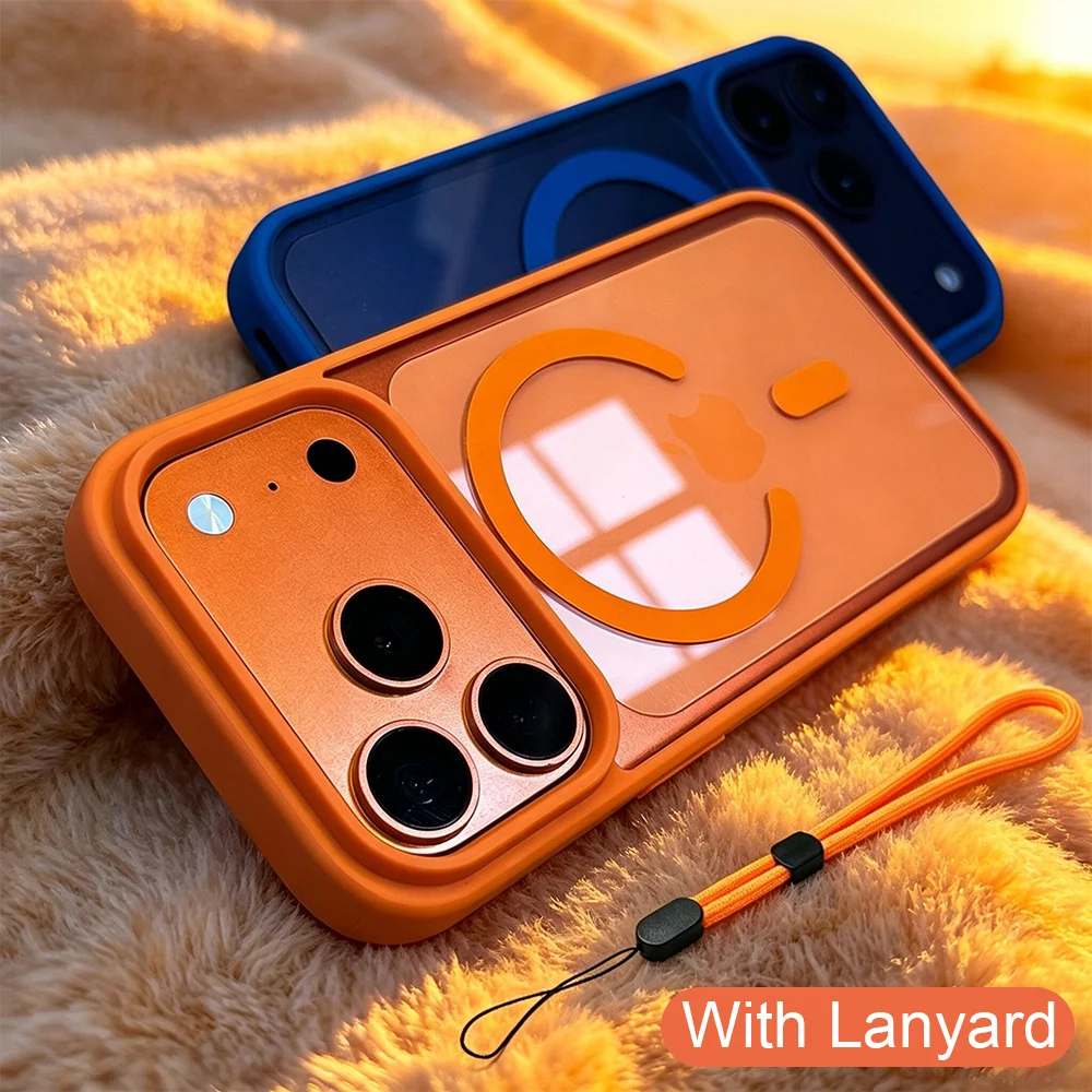 Premium Clear Magnetic Wireless Charging Phone Case with Lanyard Cover