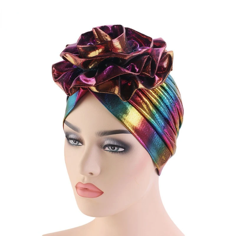 새로운 회교도 큰 꽃 Hijab 모자 이슬람 여성 모자 레이저 꽃 Headwrap 민족 패션 Headcover Turban 숙녀 두건의 모자를 쓰고 있죠