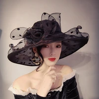 Sombrero elegante con estampado de lunares y flores para mujer, sombrero de Organza con ala ancha, Fiesta en la playa, 2022 1