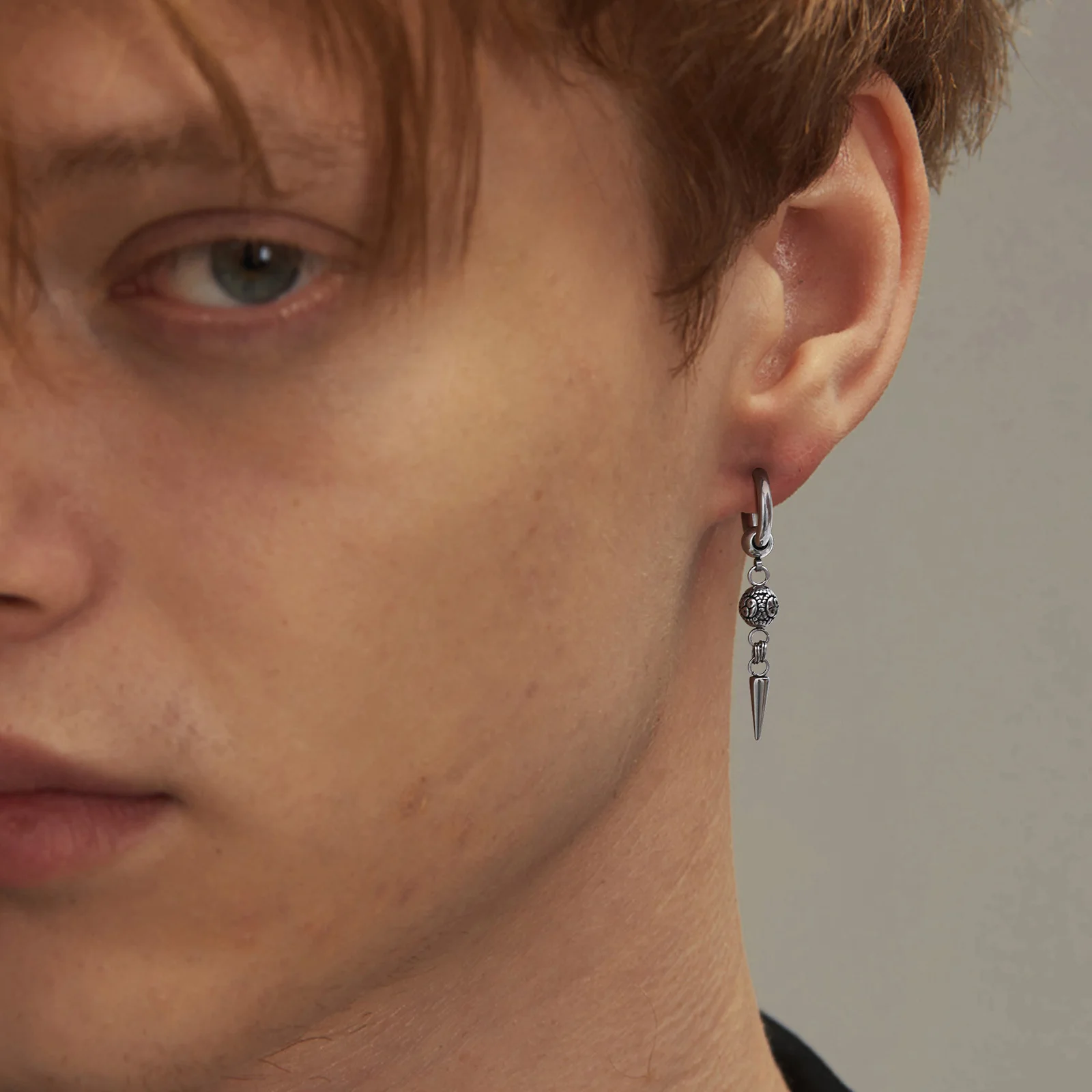 Punk Men's Huggies Earrings,Vintage Long Chain Stainless Steel