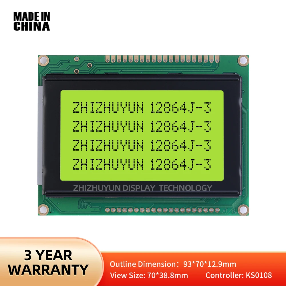 LCM12864J-3 Wistar 20P STN 6800 Parallel 93*70MM LCD Display Screen STN Yellow Green Display Controller NT7108 5V Power Supply lcd display module display module