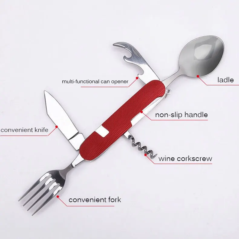 4-In-1 Stainless Steel Tableware Set Foldable Knife Spoon Fork Bottle Opener Outdoor Camping Fruit Knife Folding tableware set