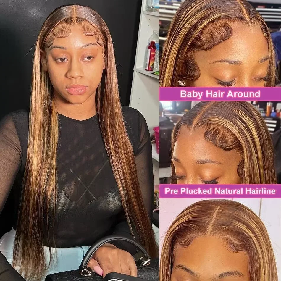 Highlight Straight 13x4 13x6 Lace Front Human Hair Wigs For Women Pre Plucked Blonde Colored Lace Frontal Wig Brazilian Remy