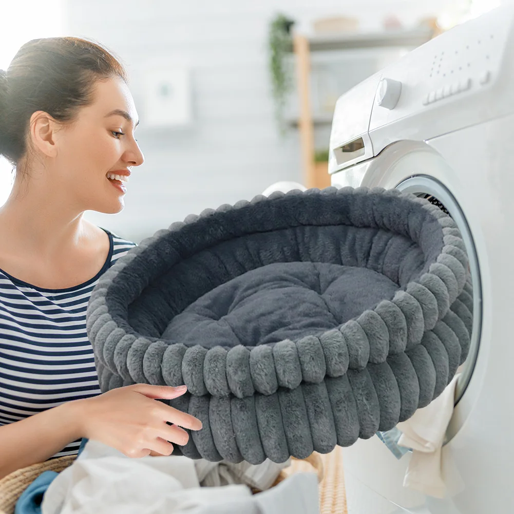 60CM Washable Round Cat Beds with Anti-Slip Bottom Calming Pet Bed Dog Beds & Furniture Load Capacity of 15 Kg for Indoor