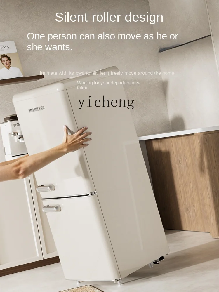 Tqh Retro Refrigerator Mini Small Household Rental Room Dormitory Double Door Energy Saving Power Saving Freeze Storage