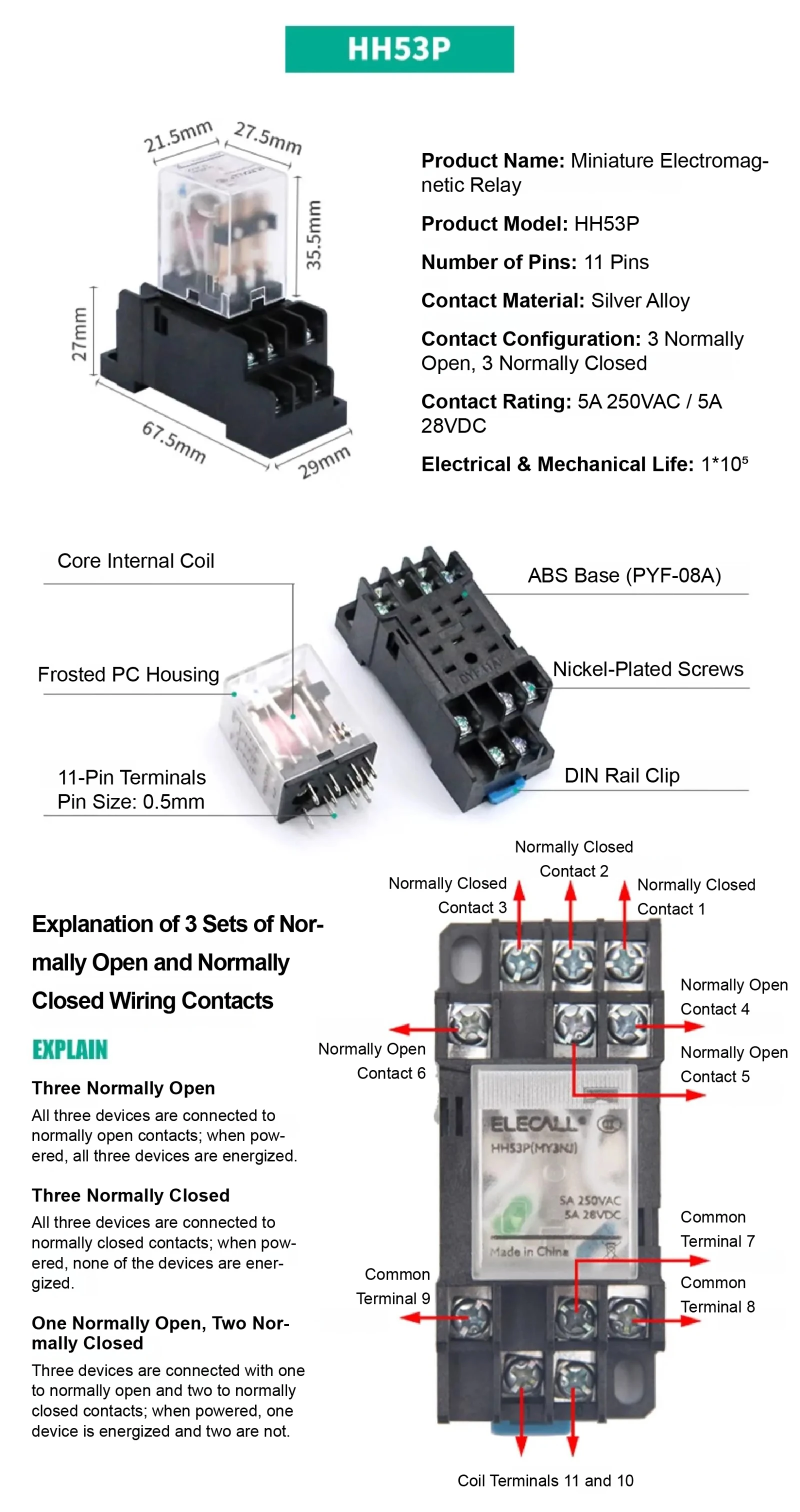 HH52P HH53P HH54P Electromagnetic Relay 12V 24V DC 110V 220V AC Plug-in Power Re