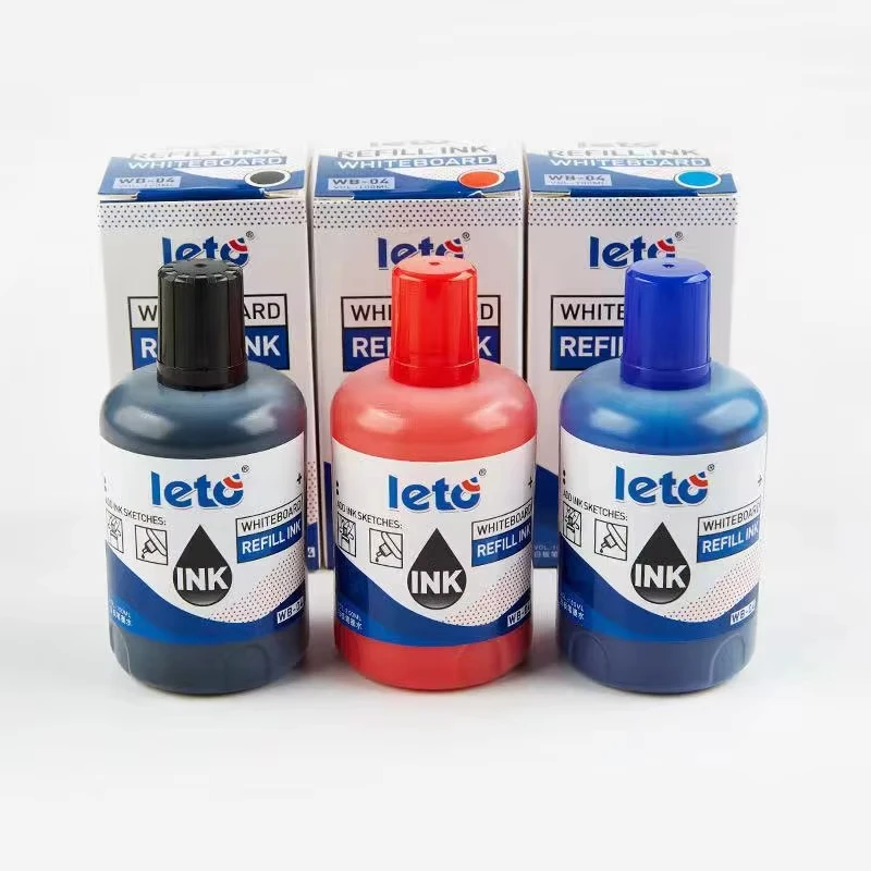 Set di ricarica per inchiostro per pennarelli per lavagna da 1 scatola da 100 ml - Confezione di colori assortiti di rosso blu nero verde - Compatibile con tutti i Whiteb cancellabili - immagine 3