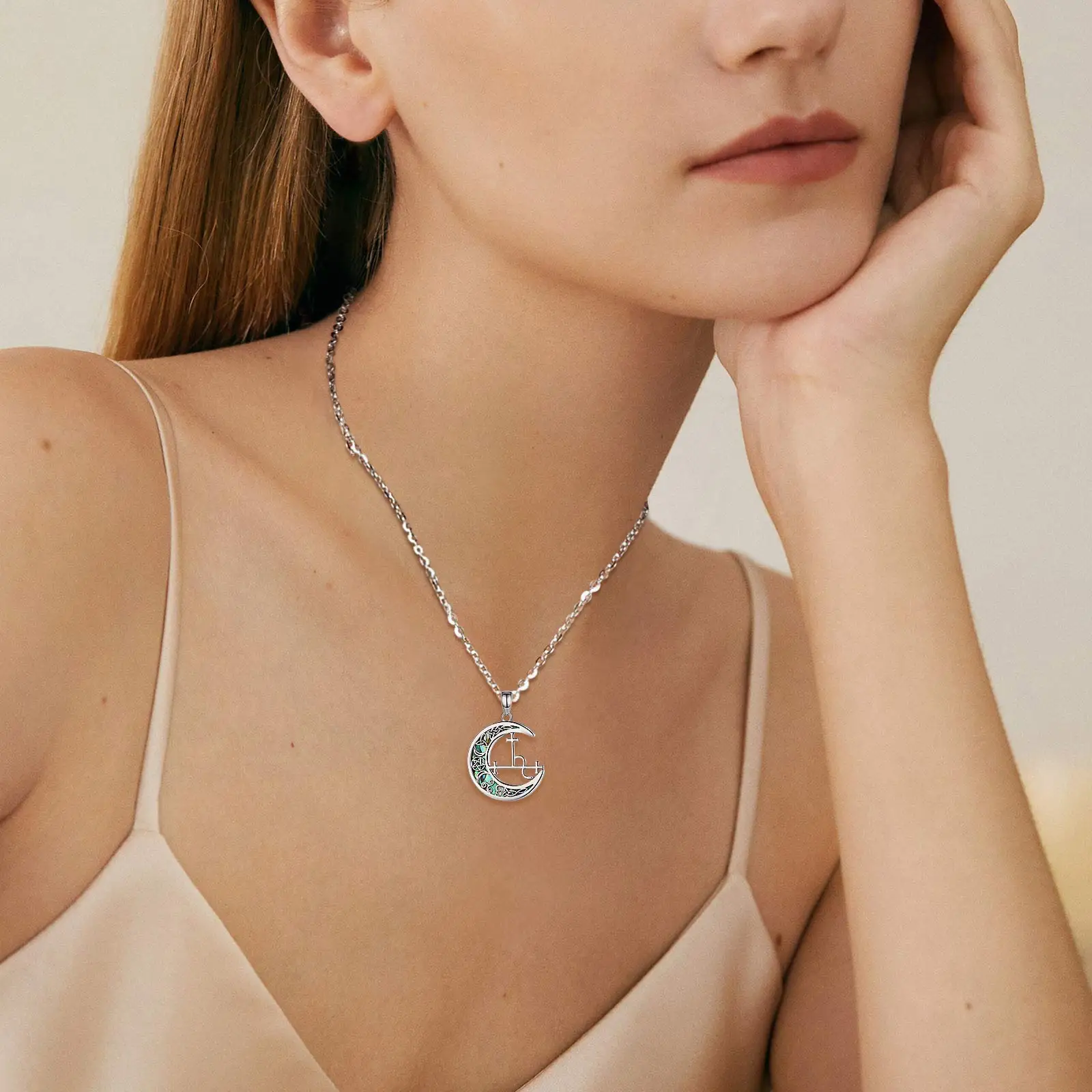 Eudora 925 Sterling Silver Lilith Moon Necklace for Women Man Natural abalone shell Witch Knot Pendant Personality Jewelry Gift