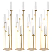 4Sets 7 Arms Floor Candelabra Wedding Centerpieces Gold 48" Tall Metal Candlestick Holders with Acrylic Removable Lampshade