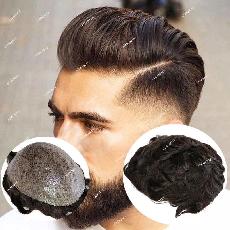 Brown Blonde Or Black Super Durable Thin Skin PU Mens Toupee Human Hair Wig Capillary Prosthesis Cheap Hair System Replacement human hair toupee