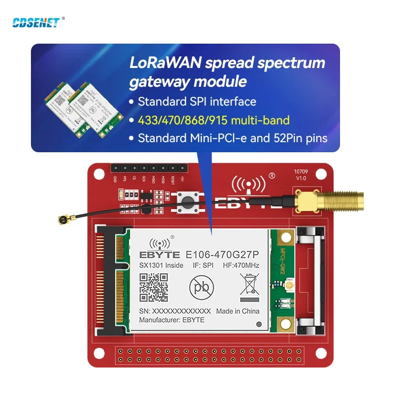 PCIE Test Board PCIE Transfer Test Board for SX1302 LoRa LoRaWAN Gateway PCIE 230/433/470/868/915MHz CDSENET E15-LW-T1 SMA Antenna Interface