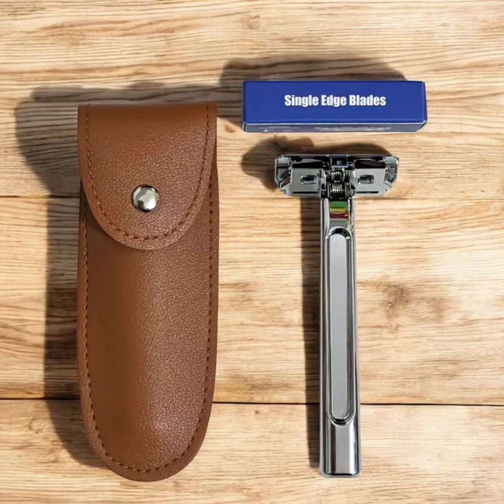 4D Super Double-edged Safety Razor Half Blade Shaver 20T Glide Pro Whityle With Travel Leather Storage Bag for Men Grooming Care
