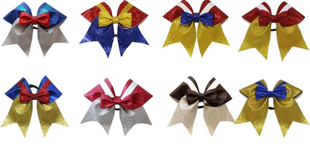 Girls' Glitter Gradient Bow, Cheerleader Hairbow, Made Print Letters, 6Pcs