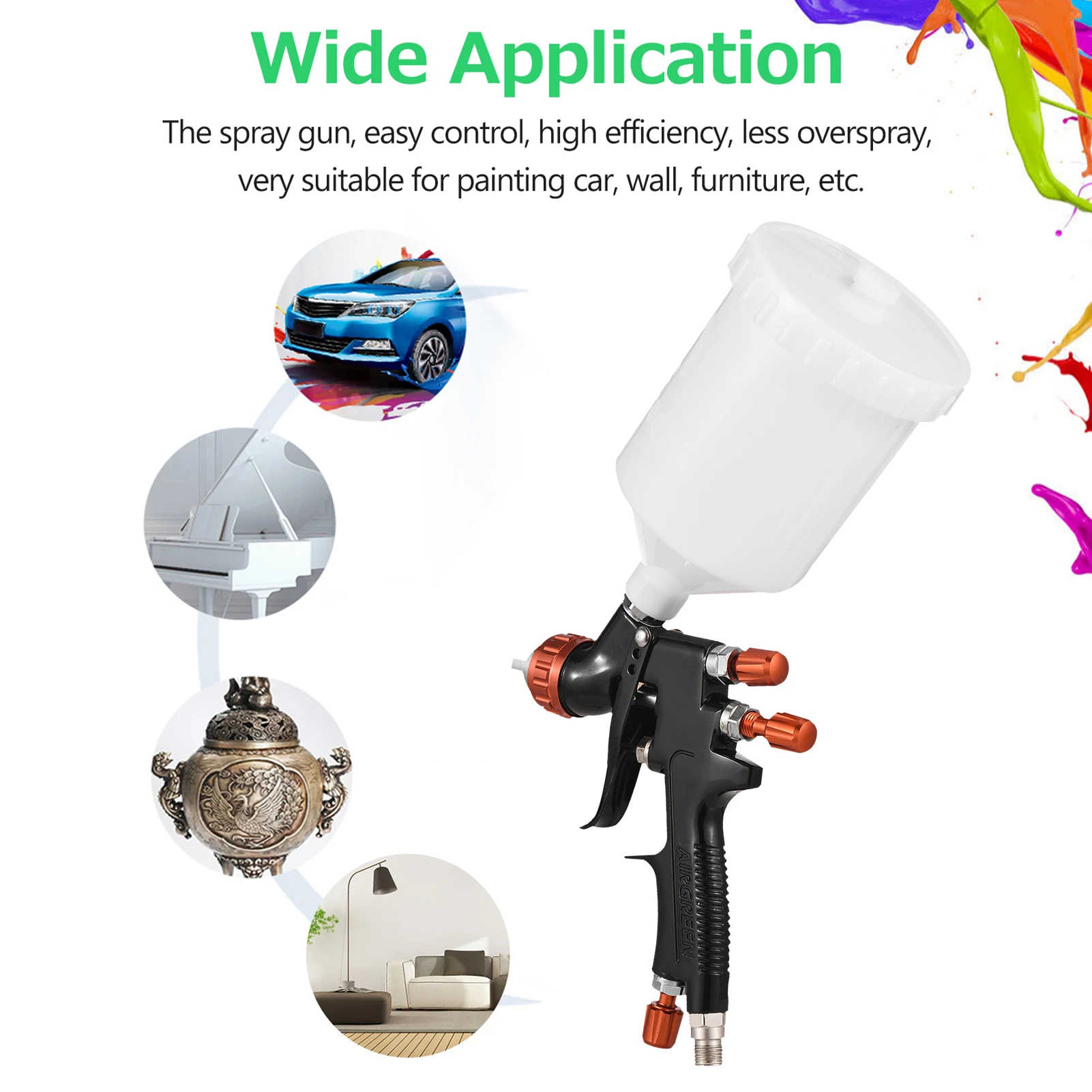 Hvlp Paint Spraying Gun Air Spray Gun Kit 1.3mm Nozzle 600ml Fluid Cup