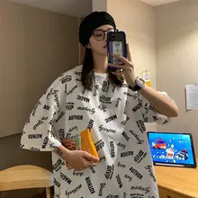 

Men and women couples summer short-sleeved tide brand loose and simple net red t-shirt ins trend half-sleeved Hong Kong style